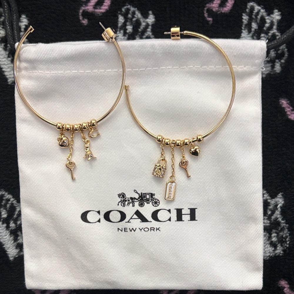 Coach Gold Hoop Earrings with Charms